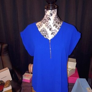 Chic Royal Blue Women's Blouse with Zipper
